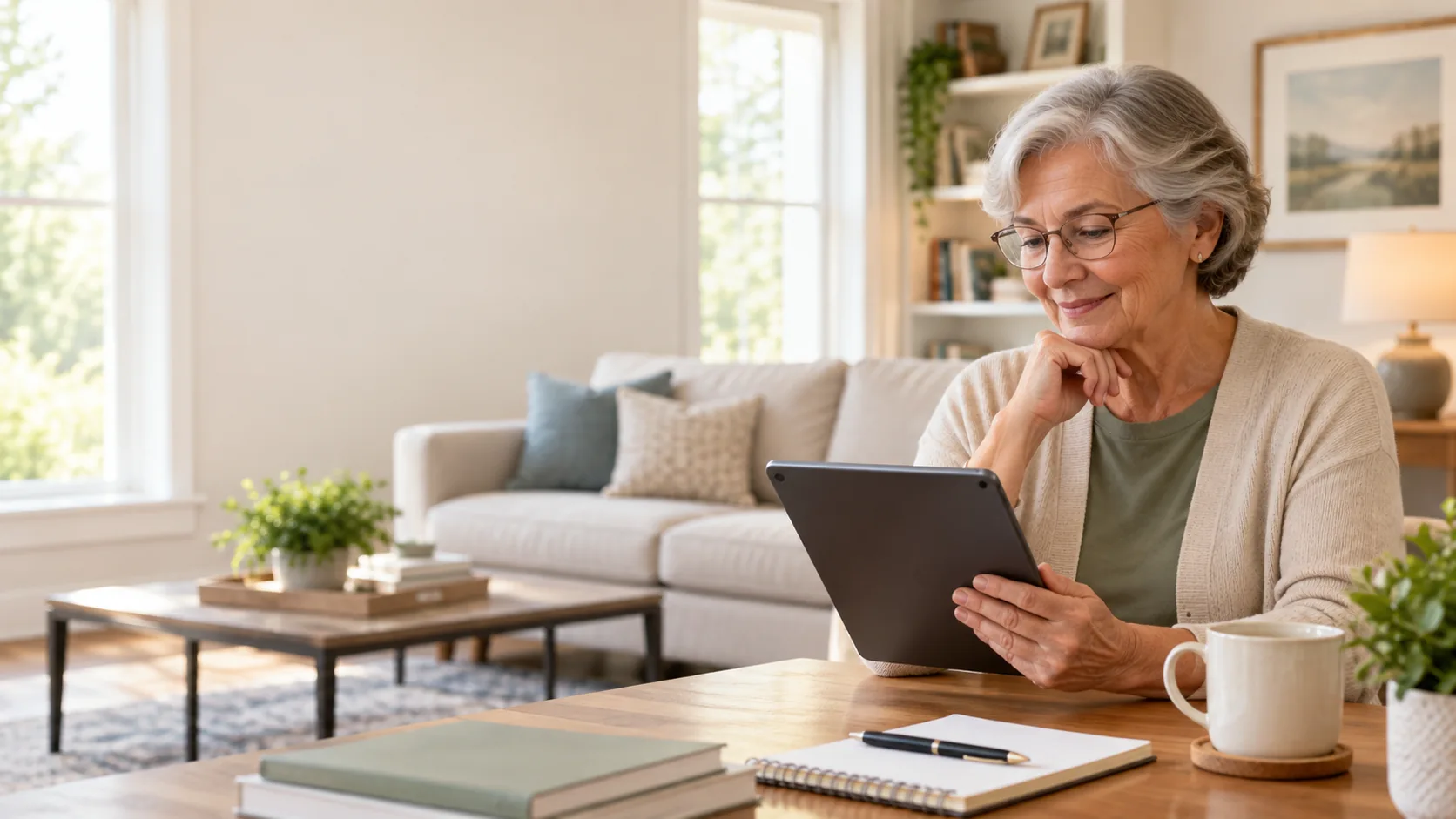 Older adult reviewing local aging in place resources