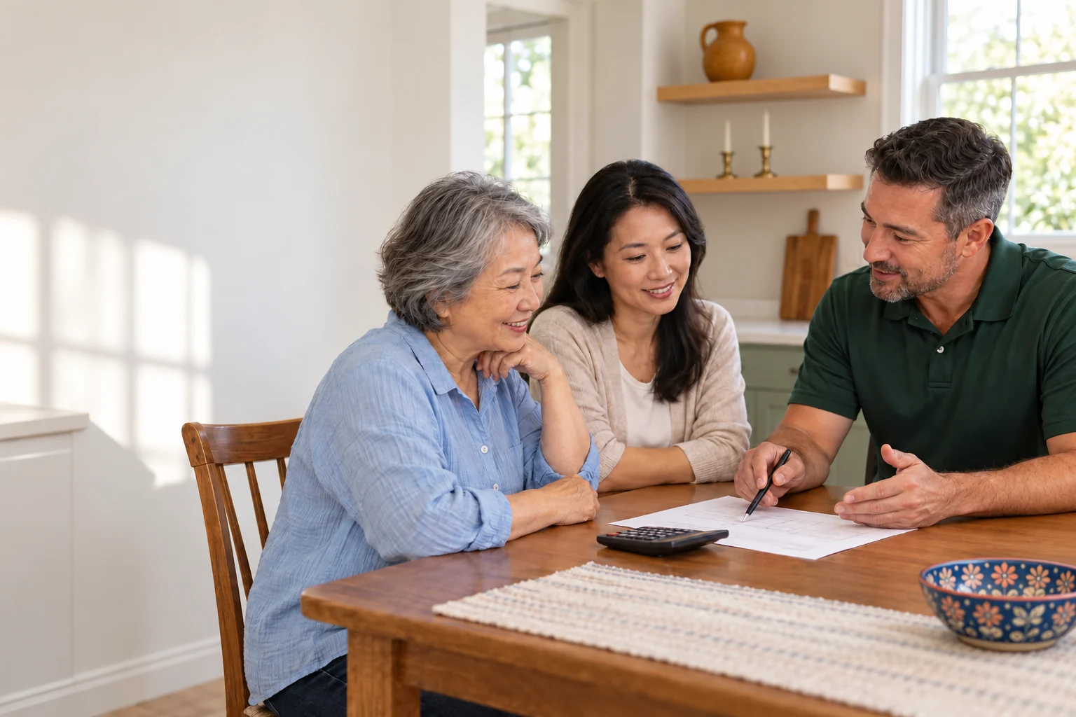 Senior homeowner and adult daughter considering a written estimate with a professional